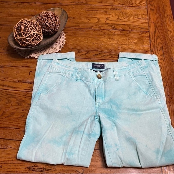 american-eagle Mint Green Marbled Rolled Crop Sz4 - Picture 2 of 8